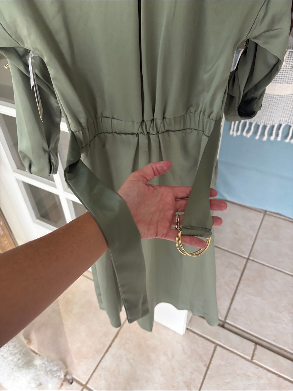 French Connection Olive Midi Shirt Dress with Button Front - Picture 3 of 4